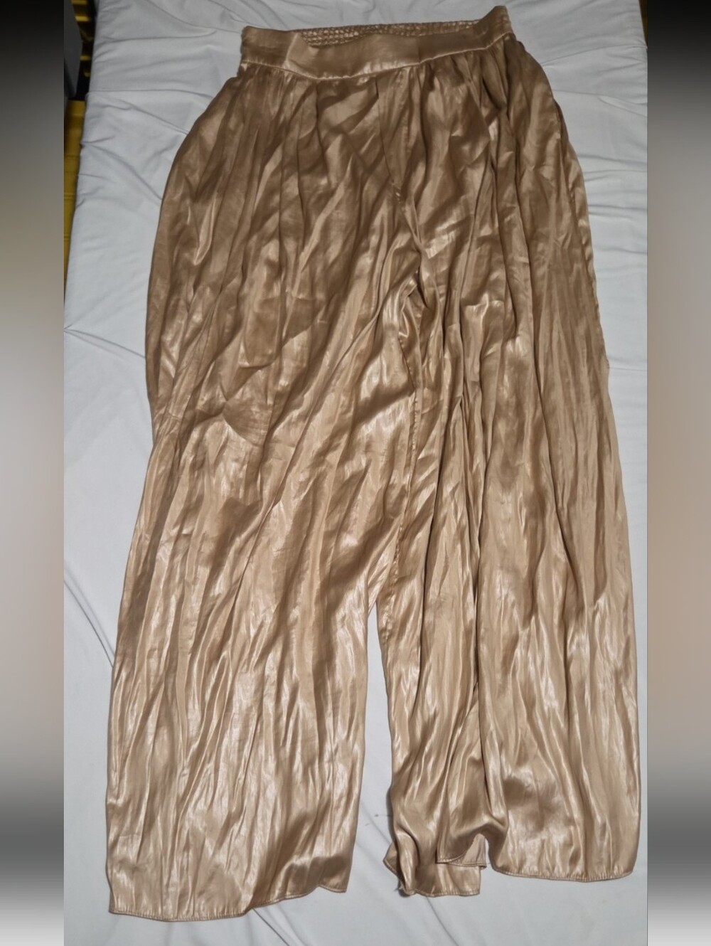 Zara Women's large gold shimmer flow pants #30